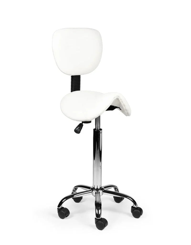 Ergonomische Zadelkruk met Rugleuning Wit op Wielen