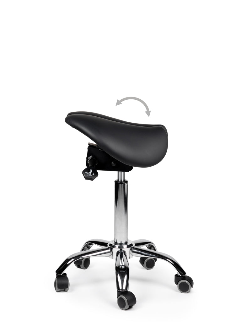 Kantelbare Zadelkruk Zwart op Wielen – Ergonomisch Zitten