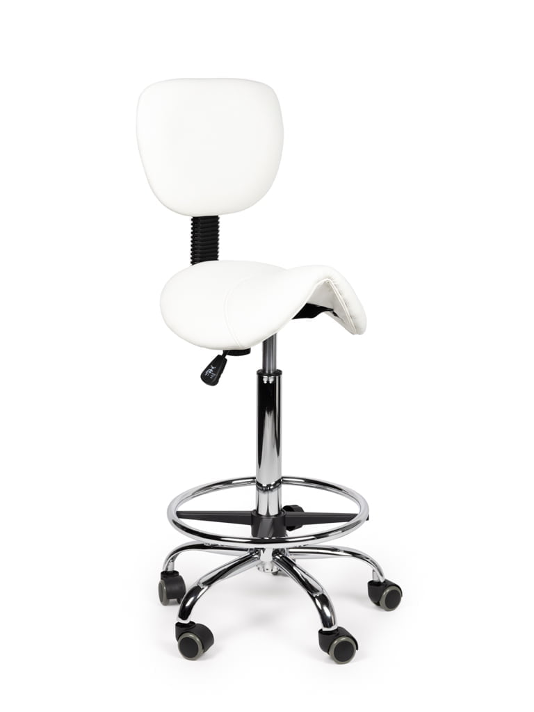 Ergonomische Zadelkruk met Rugleuning Wit op Wielen