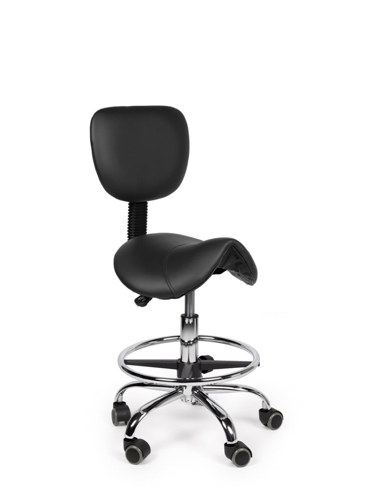 Ergonomische Zadelkruk met Rugleuning Zwart op Wielen