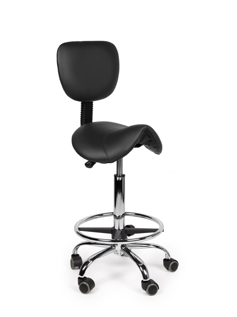 Ergonomische Zadelkruk met Rugleuning Zwart op Wielen