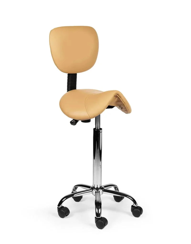 Ergonomische Zadelkruk met Rugleuning Beige op Wielen