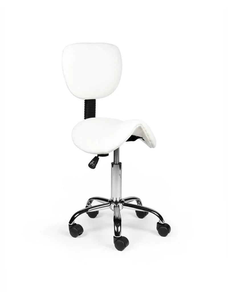 Ergonomische Zadelkruk met Rugleuning Wit op Wielen