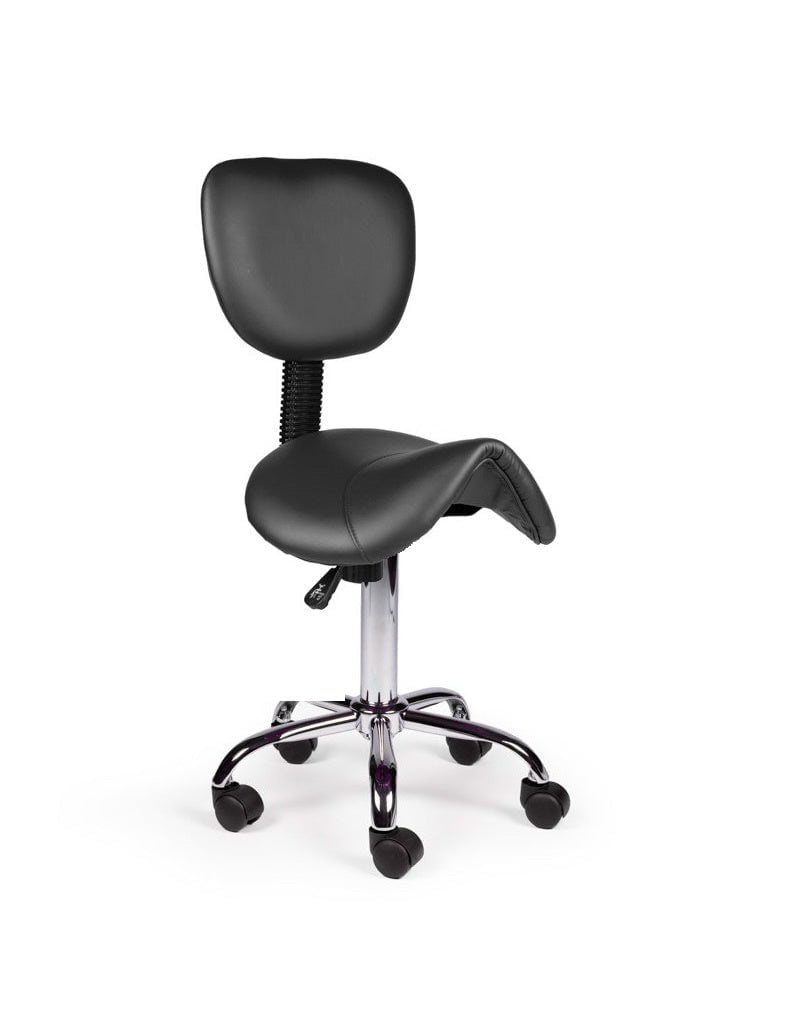 Ergonomische Zadelkruk met Rugleuning Zwart op Wielen
